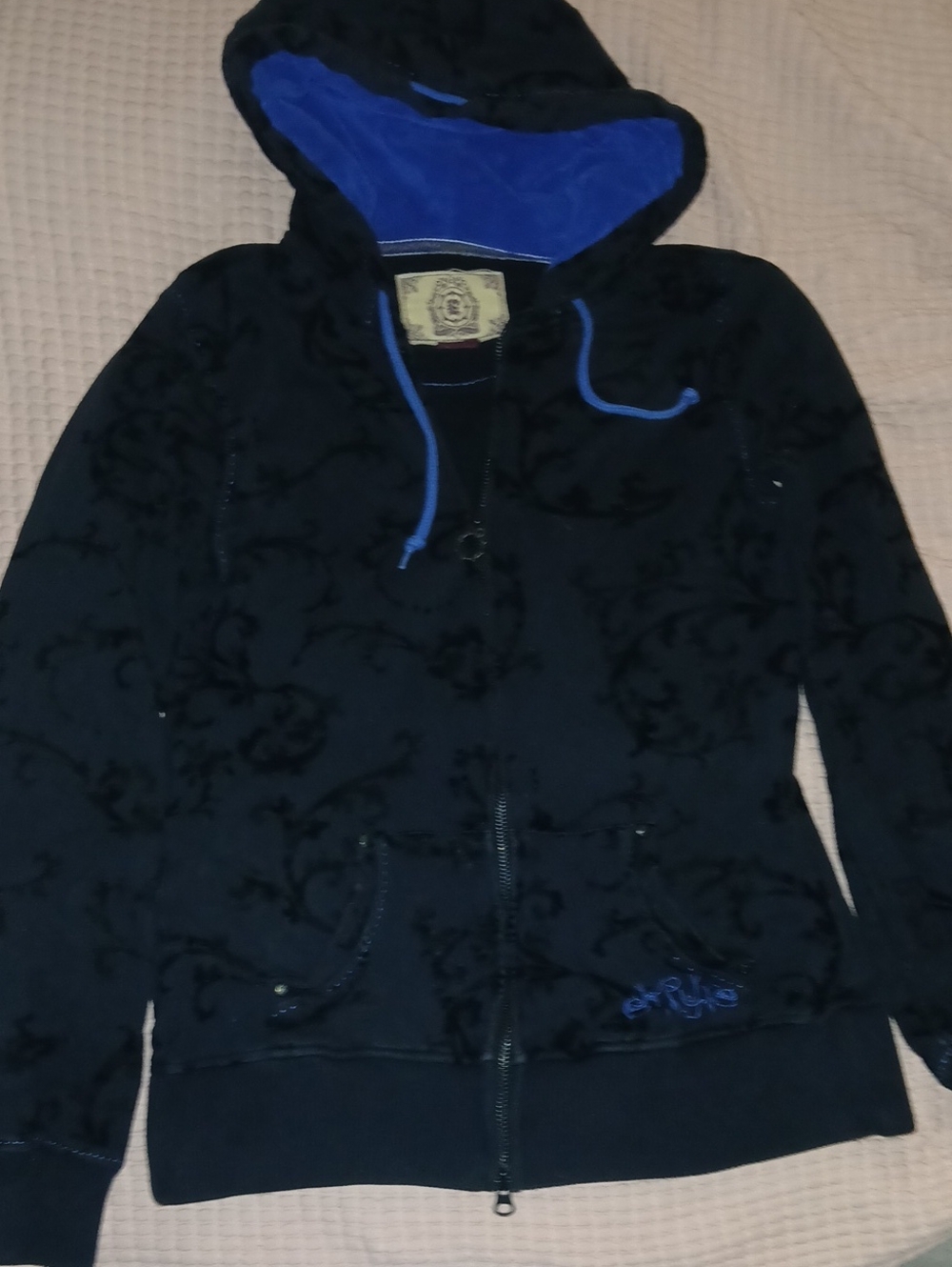 Black Hoodie Jacket with Blue Lining Inside Hood